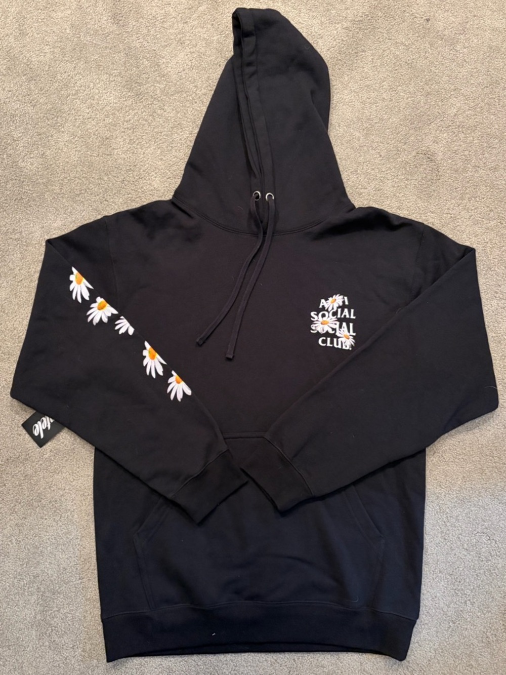 Anti Social Social Club Black Bellis Hoodie with Flowers Size L NWT